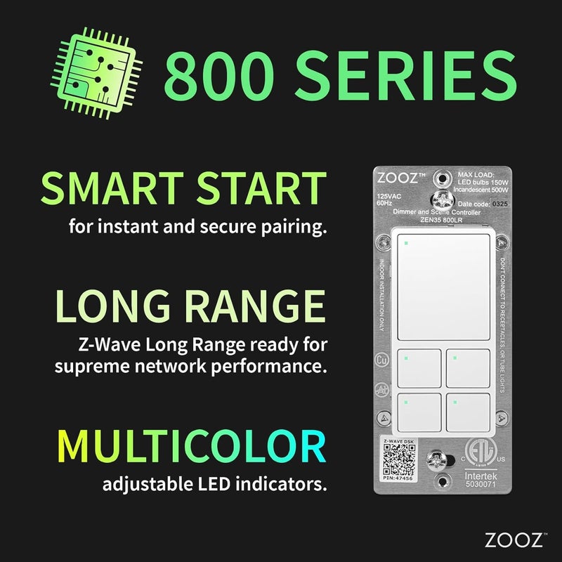 ZOOZ 800 Series Z-Wave Long Range Dimmer & Scene Controller ZEN35 800LR, White | Z-Wave Hub Required - Image 3